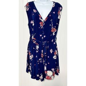 Torrid Women's Floral Print Challis Button Front Romper Sleeveless Navy Blue 1X‎